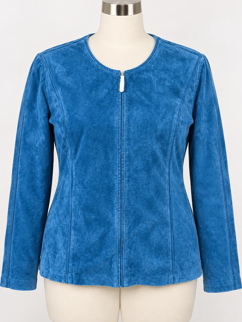 Blue Women's Suede Zip-Front Jacket